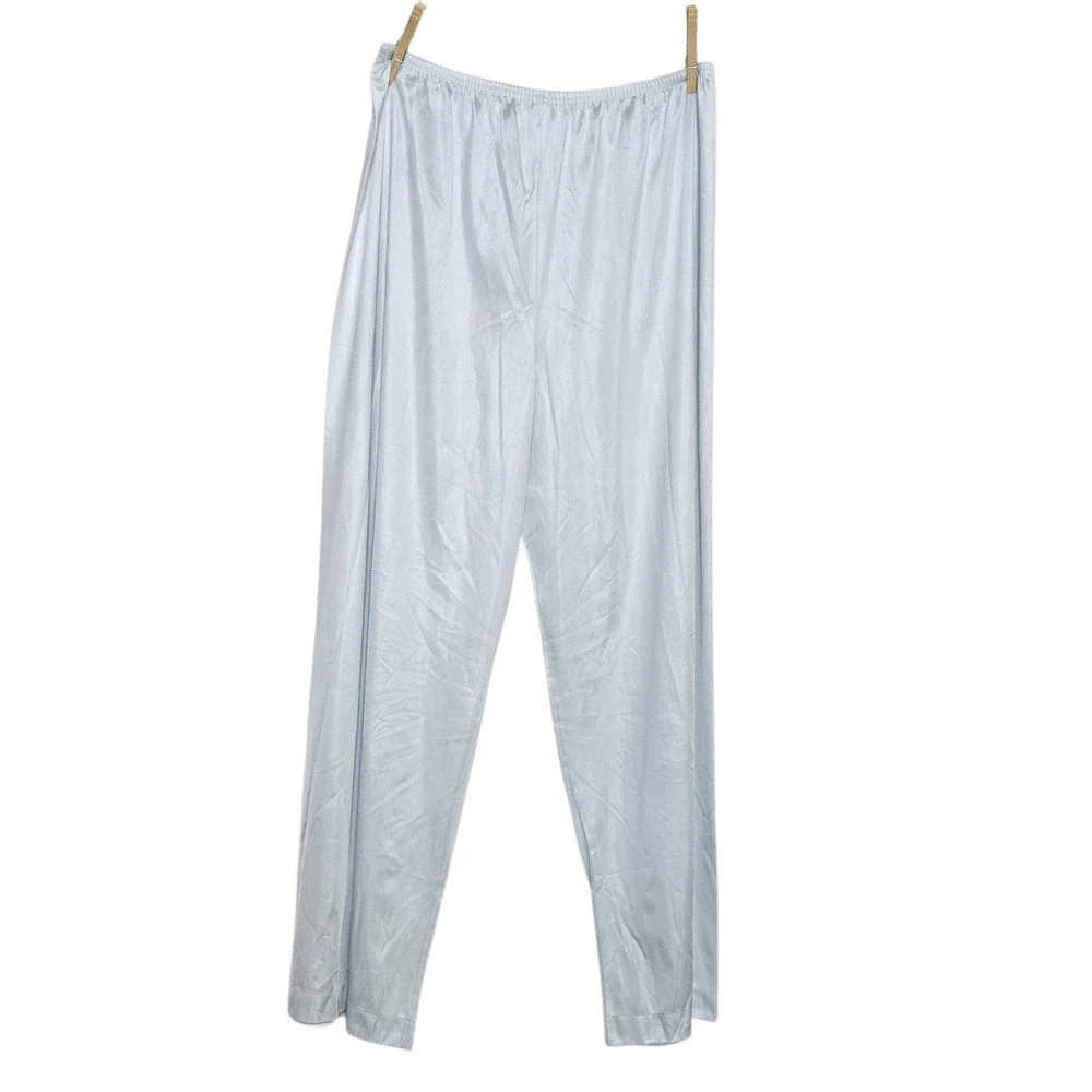 Womens Vintage Lorraine Pajama Set Size 1X Plus Blue Nylon Pants Shirt